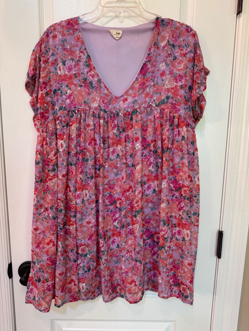 Peach Love California Pink Floral V-Neck baby doll dress